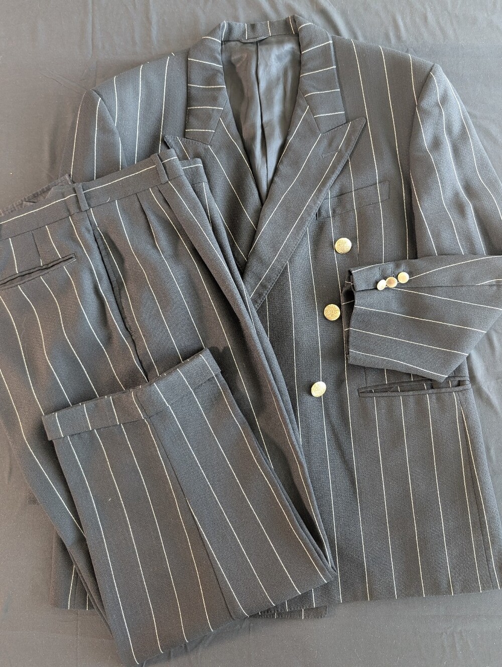 Vintage Valentino Men's Double-Breasted Wide Pinstripe Blazer & Trousers - Black